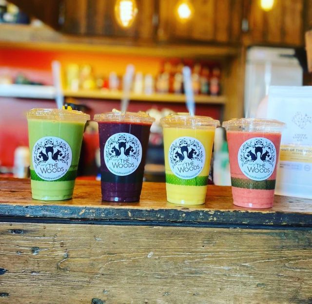 Our smoothies come in many colours and are made fresh with no added sugars #smoothies  #healthy #vegware