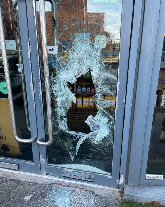 Sadly it was our turn today! 
At 5.54am someone smashed through the door with rocks and bricks. 
Luckily the alarm activated once he was inside and it looks like nothing was taken. 
Video footage has been passed into West Yorkshire Police
#burglary
#leeds
#westyorkshirepolice