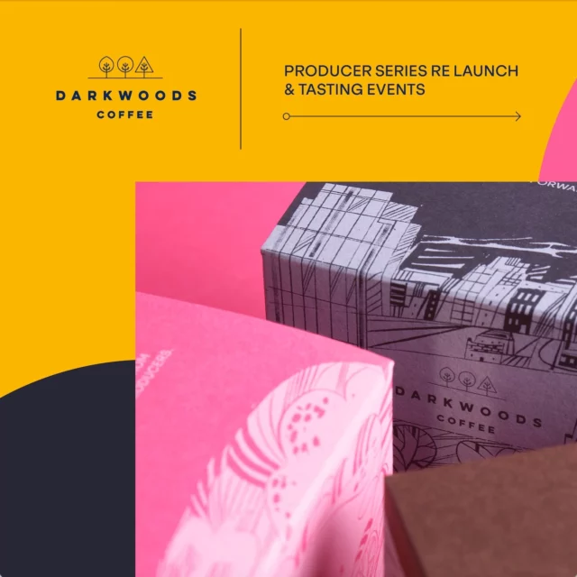 Over the past 12 months @darkwoodscoffee have been working hard on a project to present their Producer Series in a way that does justice to the coffees within. They are now delighted to present their new Producer Series Range, with each coffee boxed and ready to be unwrapped like a special gift in beautiful,100% compostable materials.

From Thursday 23rd January you will have a chance to purchase one of these coffees via their relaunch events, and at selected venues* you will also be able to taste these delicious coffees in-store.

The new Producer Series will be online via @darkwoodscoffee website on Monday 27 January.

-

Producer Series Re launch & Tasting Events
FIELD, CITY and CLOUD
Thursday 23rd January - Saturday 25th January 2025
Various venues

The Mill at Dark Woods Coffee, Marsden *
Wired, Honley @wiredcoffeeandcake **
Arcade Coffee & Food, Huddersfield @arcadecoffeefood **
Loafers, Halifax @loafersvinyl **
Miles & Co, Leeds @milesandcocoffee *
Nova Bakehouse, Leeds @novabakehouse *
Out of The Woods, Leeds @outofthewoodsuk **
Tamper, Sheffield @tampercoffeesw *
Vulcan @ Kommune, Sheffield @vulcansheffield **
Kollective Kitchen, Sheffield (Nether Edge ** & Site Gallery*) @kollective_kitchen
FLTR, Bicester @fltrcoffee **
Kiosk, York @kiosk_cafe **
Bean Loved, Skipton @beanloved *
Squeeze, Hebden Bridge @squeezehebden **
Starling, Harrogate @starlinghgte **
Ruffians (Covent Garden), London @ruffians **
Bakehouse 32, Manchester @bakehouse_32 *
Oscillate, Manchester @oscillatecoffee **
Grapefruit, Manchester @grapefruitcoffeeand **

* Tasting events
** Retail only

/ Tasting Events - Thursday 23rd January
Nova Bake House, Leeds / 10am – 12.30pm
Miles & Co, Leeds / 1.30pm – 3.30pm
Dark Woods Coffee, Marsden / 3pm – 6pm

/ Tasting Event - Friday 24th January
Bakehouse 32, Manchester / 10am – 12.30pm

/ Tasting Events - Saturday 25th January
Bean Loved, Skipton / 10am – 12.30pm
Kollective Kitchen (Site Gallery) Sheffield / 10am – 12.30pm
Tamper, Sheffield / 1.30pm – 3.30pm
